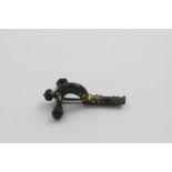 A ROMANO-BRITISH BRONZE "CROSSBOW" BROOCH with traces of gilding and a herring-bone strip of