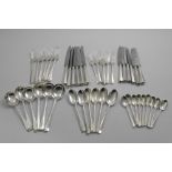 AN EARLY 20TH CENTURY PART-CANTEEN OF HANOVERIAN PATTERN FLATWARE & CUTLERY TO INCLUDE:- Six soup