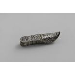 A MID 19TH CENTURY RUSSIAN NIELLO-WORK VESTA CASE in the form of a slipper, with hinged cover and