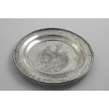 A VICTORIAN COMMUNION PLATE circular with an applied moulded border, engraved in the centre with a