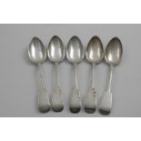 A SET OF FIVE SCOTTISH PROVINCIAL FIDDLE TABLE SPOONS crested, by William Whitecross of Aberdeen (
