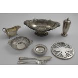 ASSORTED ITEMS:- A late Victorian fruit dish on a pedestal foot with embossed decoration, by J &