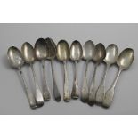 TWO GEORGE II HANOVERIAN PATTERN TABLE SPOONS three other pairs of George III table spoons and two