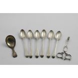 A GEORGE III CADDY SPOON initialled, by Josiah Snatt, London 1809, a pair of George II sugar nips,