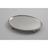 A GEORGE III NAVETTE-SHAPED SALVER with a reeded border & bracket feet, by T. Hannam & J. Crouch,