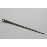 A GEORGE II / III MEAT SKEWER with a cast ring and shell terminal, crested and engraved with the