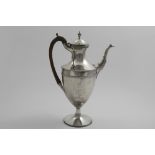 A GEORGE III VASE-SHAPED COFFEE POT with bead borders, a pedestal foot and a domed cover with an