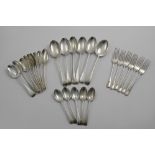 A COLLECTED PART-SERVICE OF OLD ENGLISH PATTERN FLATWARE TO INCLUDE:- Six table spoons, nine dessert
