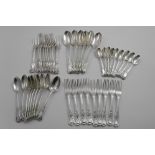 A COLLECTED PART-SERVICE OF KING'S PATTERN FLATWARE:- A set of six table spoons, nine dessert spoons
