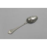 AN 18TH CENTURY DANISH TABLE SPOON with a wavy-end terminal, engraved on onse side with a vacant