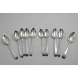 TEN GEORGE III TABLE SPOONS TO INCLUDE:- A set of four Old English pattern with shoulders,