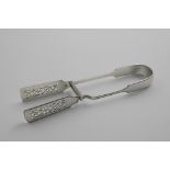 A PAIR OF VICTORIAN SERVING TONGS Fiddle & Thread pattern, with scroll-pierced blades, crested, by