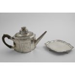 A GEORGE III NORTH COUNTRY PROVINCIAL TEA POT & MATCHING STAND of shaped navette outline with bead