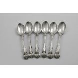 A SET OF SIX VICTORIAN TEA SPOONS Victoria pattern, initialled "S", by Henry Holland, London 1861;