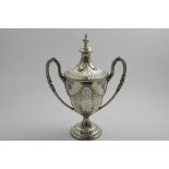 A GEORGE III NEO-CLASSICAL SILVERGILT CUP AND COVER urn-shaped with bead borders, a fluted