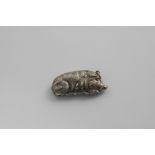 A RARE VICTORIAN VESTA CASE in the form of a wild boar with textured hair and a suspensory ring,