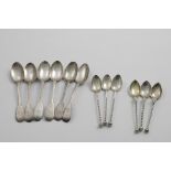 A SET OF SIX NORWEGIAN COFFEE SPOONS with ball terminals and twist stems, by Marius Hammer, together