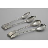 A PAIR OF GEORGE III FIDDLE PATTERN BASTING SPOONS initialled "W", by William Eaton, London 1814 and