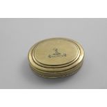 A GEORGE I SILVERGILT OVAL TOBACCO BOX AND COVER with plain moulded borders, the base initialled "