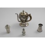 A MIXED LOT:- An Old Sheffield plated Argyle of baluster form with a pull-off cover and ball finial,