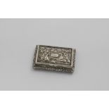 A SMALL MID 19TH CENTURY CHINESE RECTANGULAR SNUFF BOX with chased convex sides, native figures