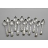 A SET OF TWELVE GEORGE IV KING'S PATTERN TEA SPOONS crested, by William Chawner, London 1826; 13.