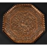 ARTS & CRAFTS COPPER TRAY - 1898 in the manner of John Pearson, the octagonal tray with a central
