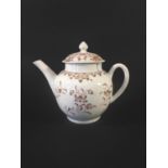 PLYMOUTH TEAPOT AND COVER circa 1768-70, monochrome painted with floral sprays and borders in