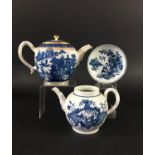 WORCESTER BLUE AND WHITE TEAPOT circa 1775-80, printed in the Mother and Child and Man Fishing