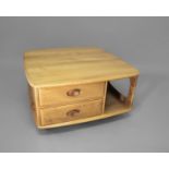 LARGE ERCOL COFFEE TABLE a large light elm coffee table with rounded square top, with 2 short