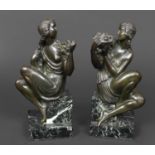 AFTER PIERRE LE FAGUAYS (1892-1962) - PAIR OF ART DECO BRONZE & MARBLE BOOKENDS a pair of bronze