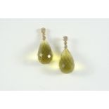 A PAIR OF CITRINE AND DIAMOND DROP EARRINGS each earring set with a briolette citrine drop suspended