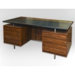 ROBIN DAY FOR HILLE - LARGE ROSEWOOD & CHROME DESIGNER DESK circa 1960's, the executive desk with