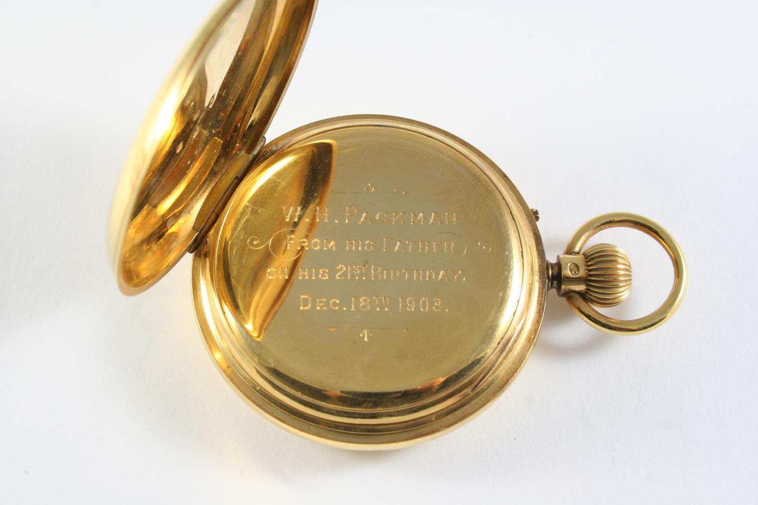 AN 18CT GOLD OPEN FACED POCKET WATCH the white enamel dial signed Wales & McCulloch, London 3140, - Image 3 of 4