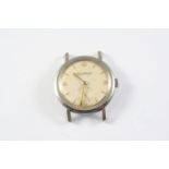 A STAINLESS STEEL WRISTWATCH BY JAEGER-LeCOULTRE the signed circular dial with Arabic quarters and