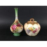 ROYAL WORCESTER ONION SHAPED VASE circa 1905, signed W Jarman, painted with roses, green factory