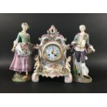 MEISSEN STYLE PORCELAIN CLOCK late 19th century, applied with two cherubs and floral