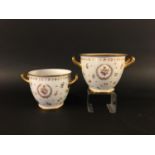 PAIR OF SEVRES CACHE POTS mid 19th century, of two handled form and painted with scattered