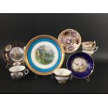 PAIR OF MINTON PLATES date cypher for 1878, outside painted with landscapes inside a turquoise and