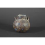 MARTIN BROTHERS - MINIATURE VASE a miniature vase with 2 handles, with a brown and blue speckled
