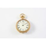 AN 18CT GOLD AND ENAMEL OPEN FACED POCKET WATCH BY WALTHAM the white enamel dial signed A.W.W.Co.,