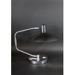 DESIGNER DESK LAMP circa 1960's, an interesting lamp with a large black shade supported on a