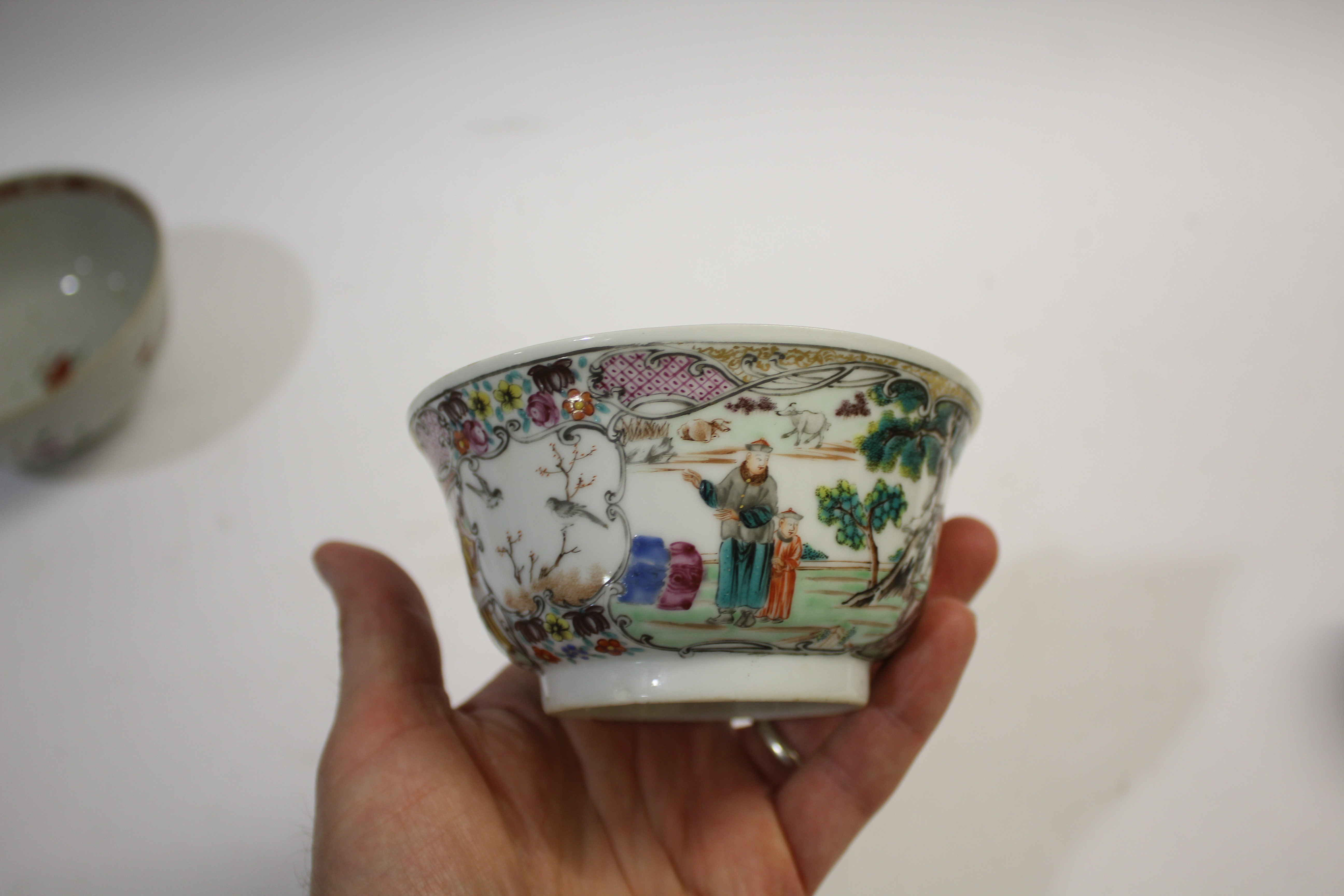 CHINESE FAMILLE ROSE DISH 19th century, enamelled with flowers inside a border with floral and - Image 8 of 19