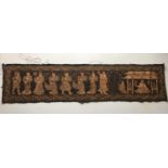 SOUTH EAST ASIAN PANEL probably Thai, worked in cotton and sequins with eight dancers or pilgrims