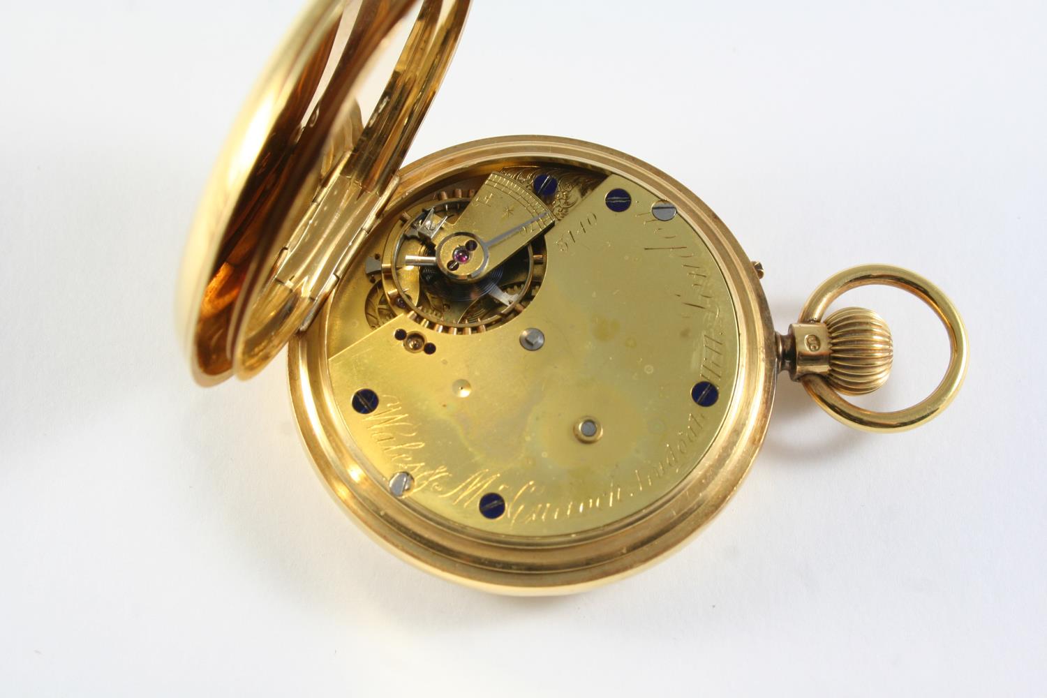 AN 18CT GOLD OPEN FACED POCKET WATCH the white enamel dial signed Wales & McCulloch, London 3140, - Image 2 of 4