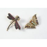 A GEM SET AND GOLD BUTTERFLY BROOCH mounted with circular-cut opals and sapphires, with ruby eyes,