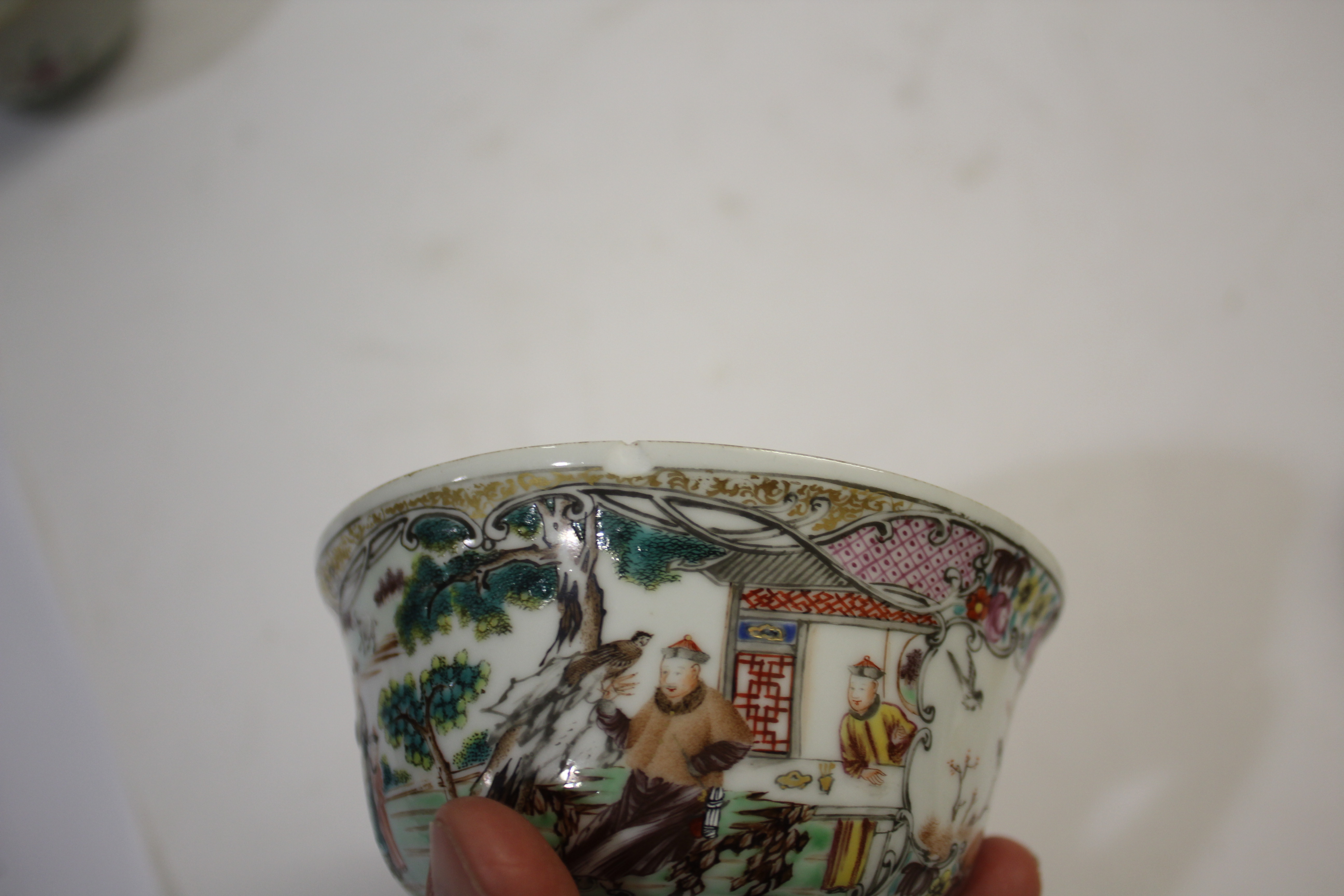 CHINESE FAMILLE ROSE DISH 19th century, enamelled with flowers inside a border with floral and - Image 10 of 19