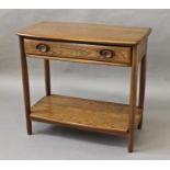 ERCOL SIDE TABLE a modern mid elm Ercol two tier side table, with a single drawer and shelf