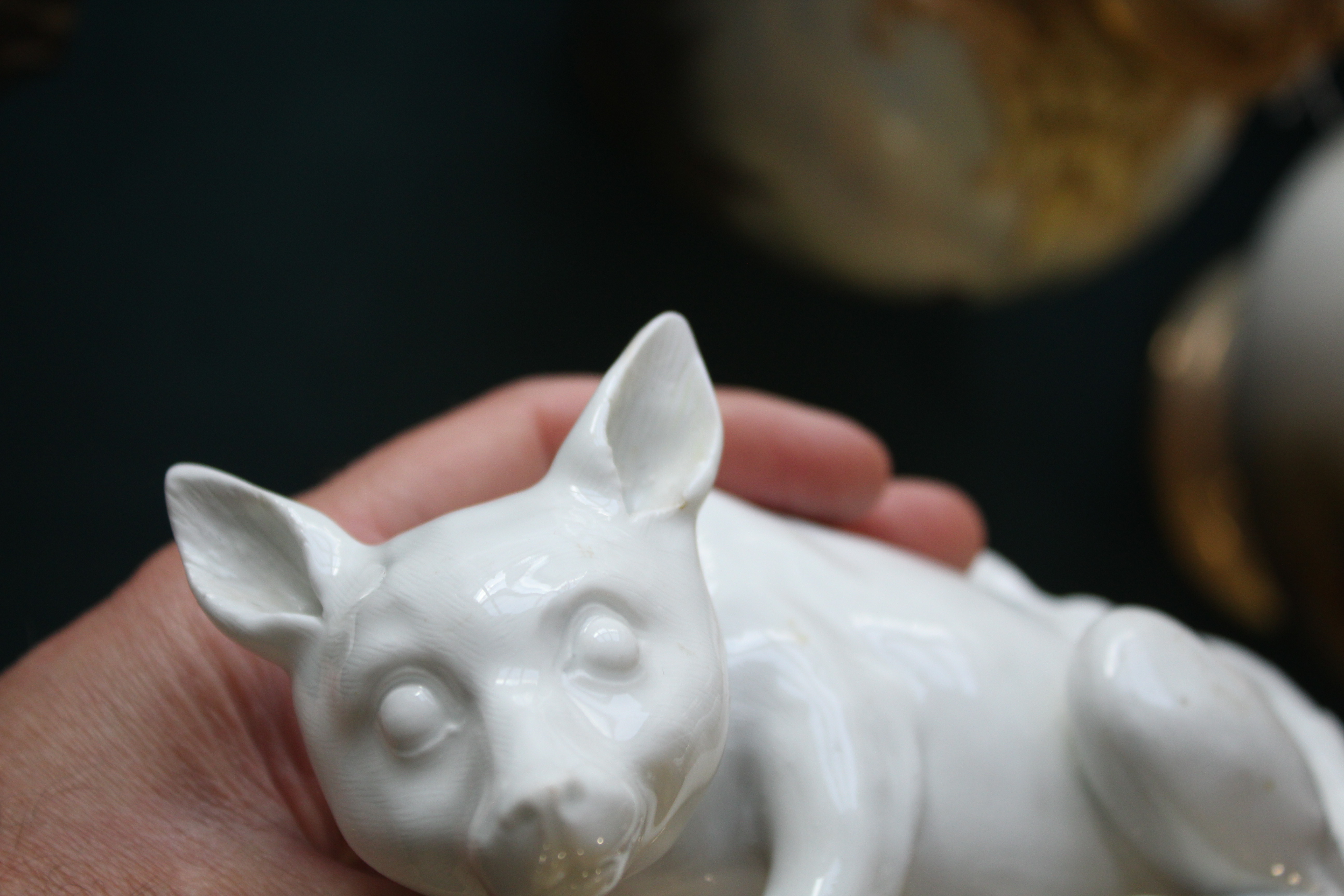 MEISSEN FOX probably later 18th century, crouching, in white, blue crossed sword marks to edge, - Image 9 of 10
