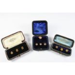 A SET OF FOUR 9CT GOLD DRESS BUTTONS each with engraved foliate decoration, together with a set of